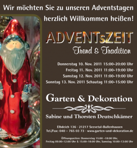Einladung zur Adventsausstellung Trend und Tradition bei Garten und Dekoration